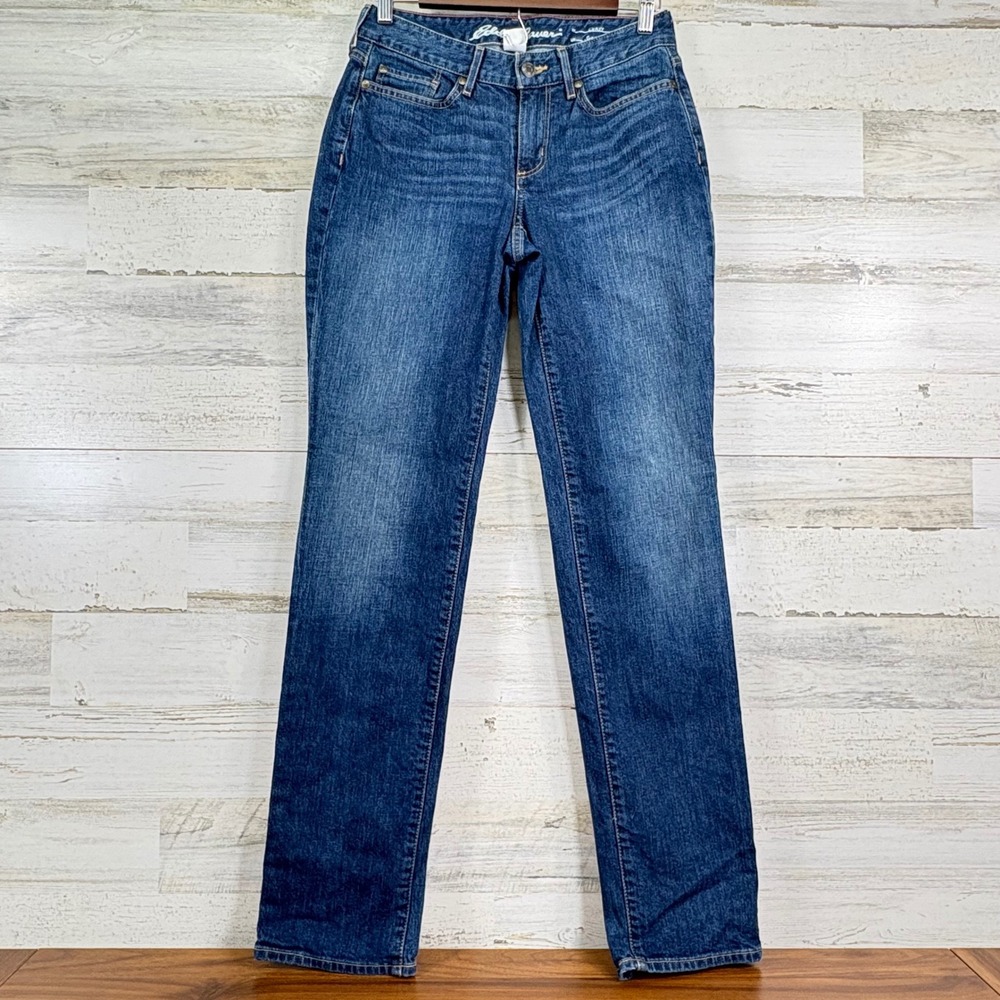 Eddie Bauer Womens Curvy Straight Leg Jeans Aged Blue Specially Dyed Denim Sz‎ 2